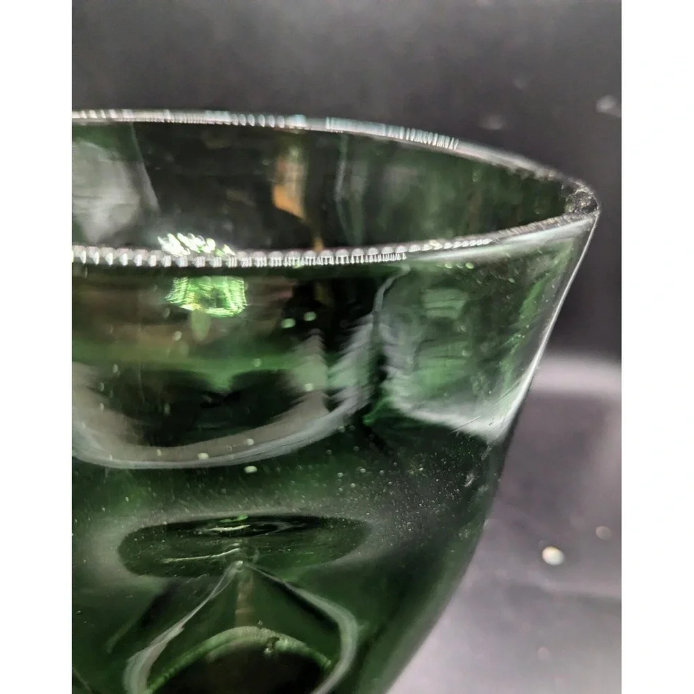 Vintage MCM Vintage Empoli Italy Hand Blown Dimpled‎ Emerald Green Glass Vase